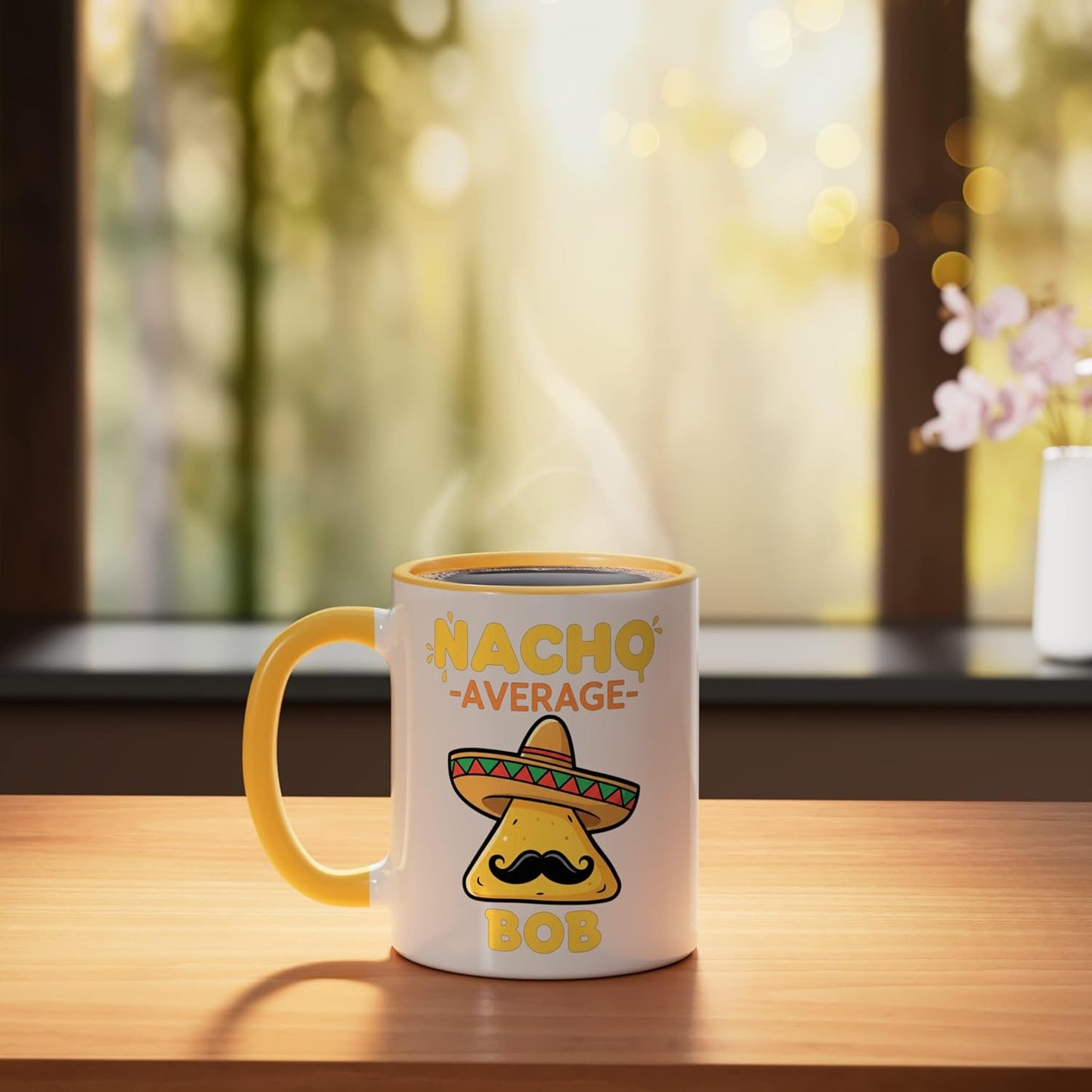 Taza cerámica Nacho Average Bob amarillo/blanco para fanático de comida mexicana