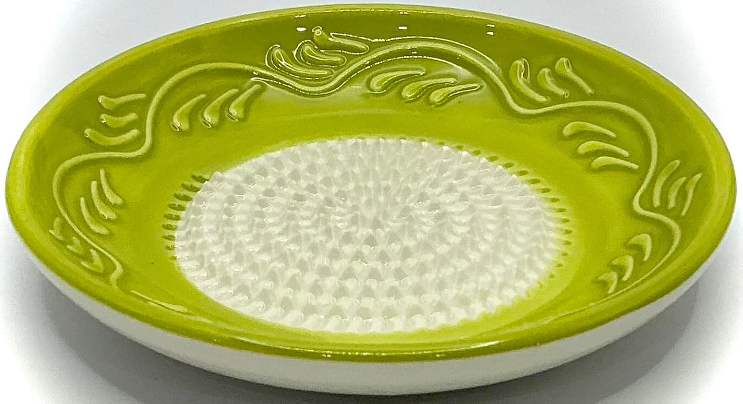 Juego 4 Platos Rallador Cerámica Todo en Uno Borde Floral Verde