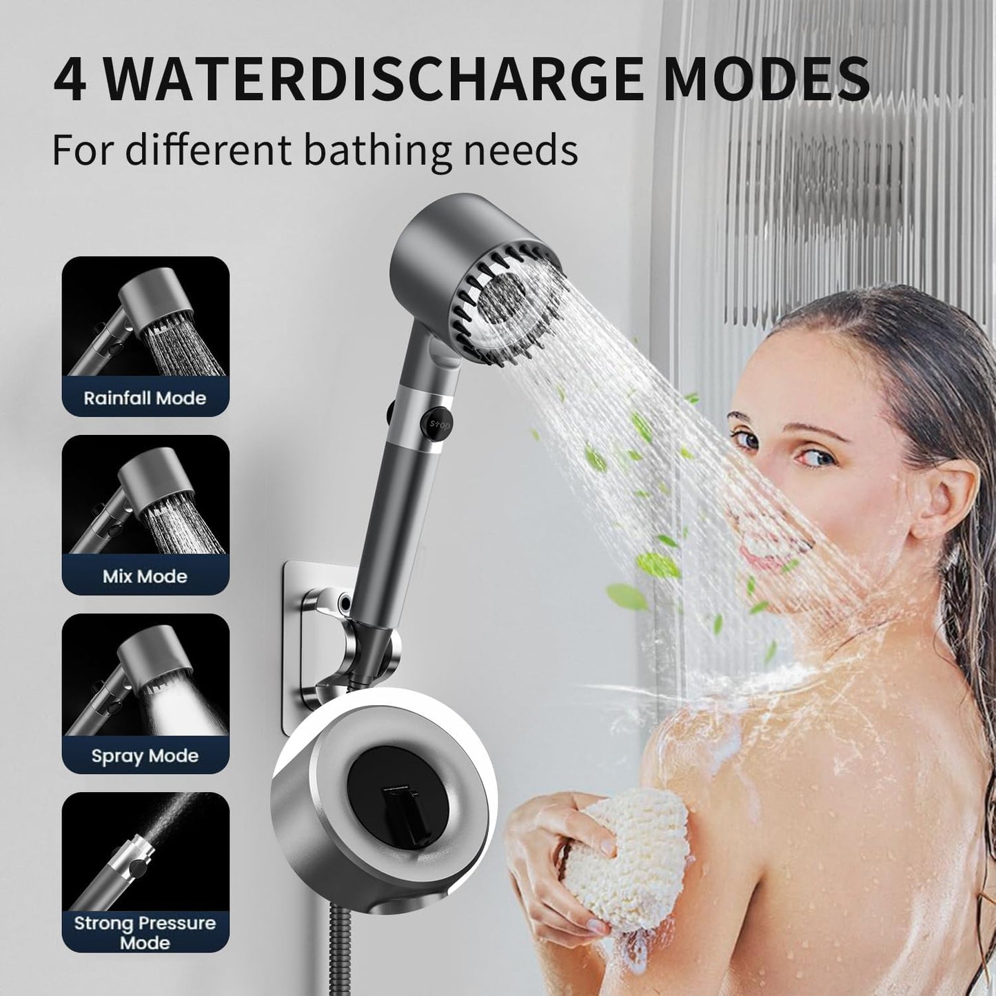 Cabezal ducha filtrado gotas iones 60pulg 4 modos