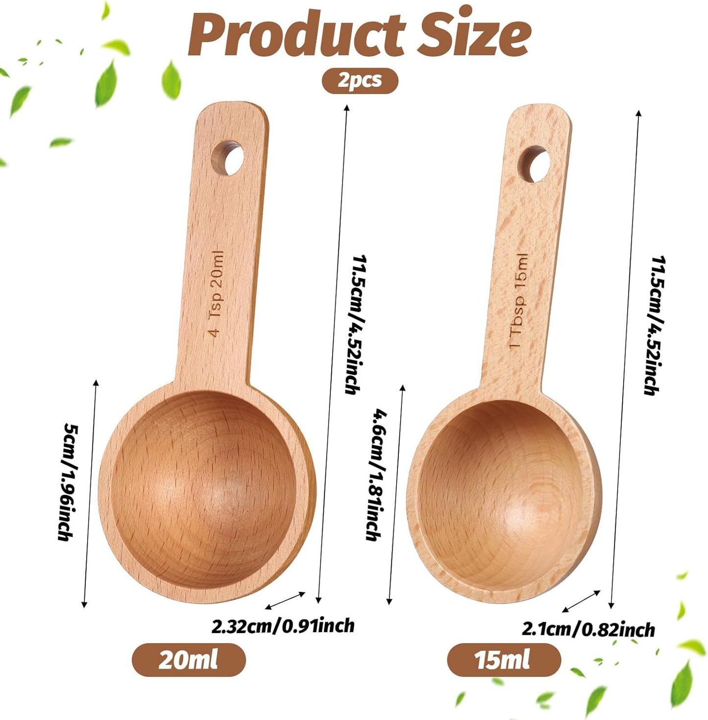 Cucharas de madera medidoras de café 0.5-0.7 fl oz para hogar y cocina