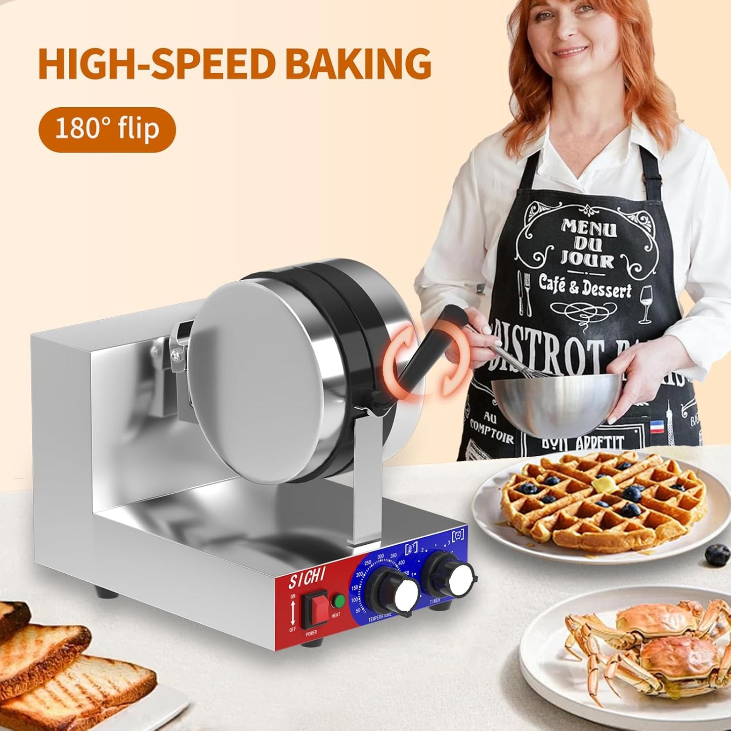 Máquina de gofres y templadora de chocolate con platos giratorios antiadherentes