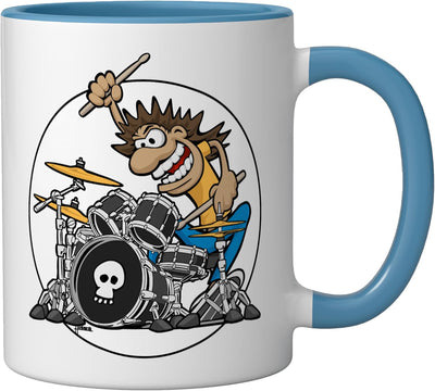 Taza Cerámica Banda Baterista Ilustración Azul/Blanco