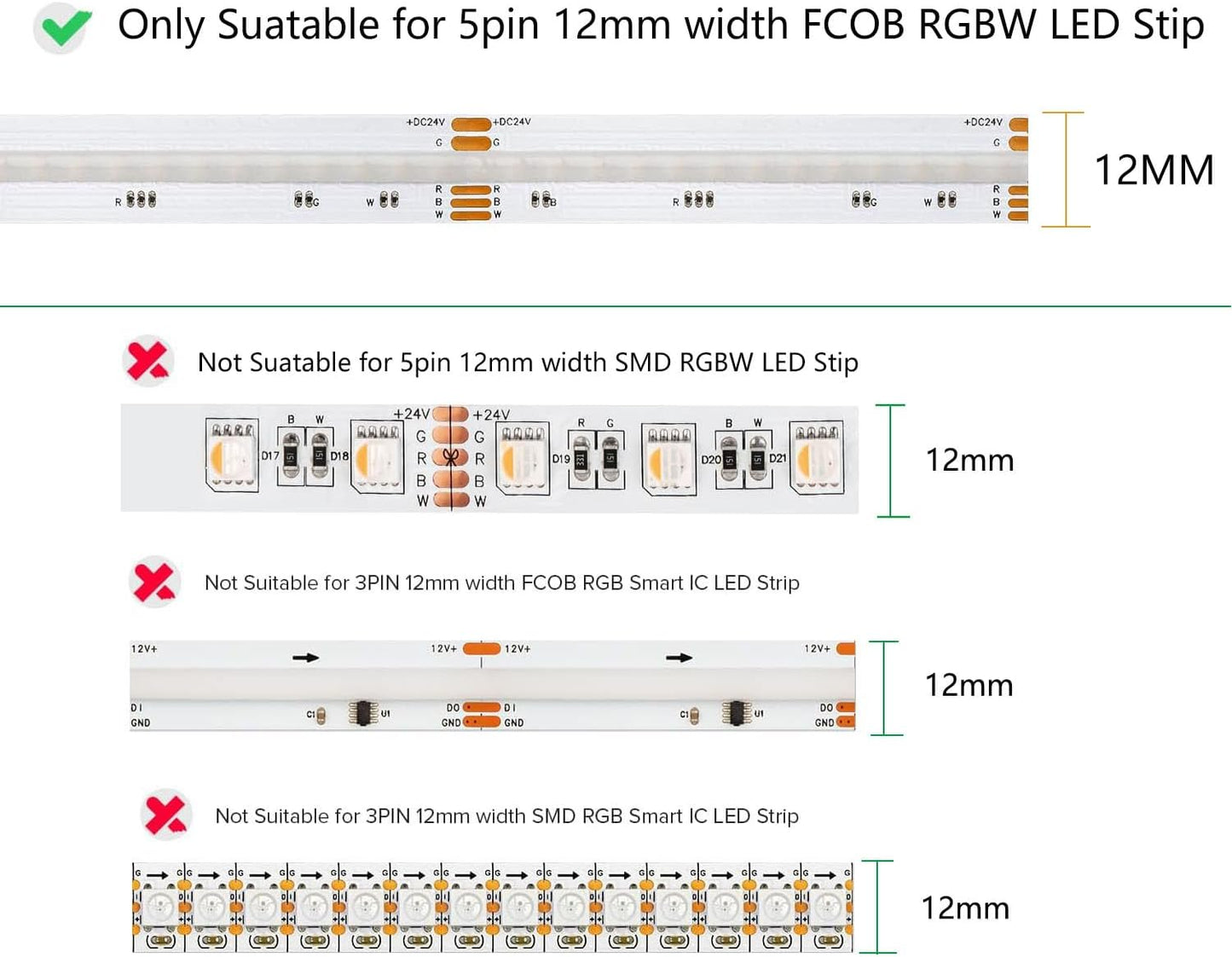 Conectores LED en forma de L para tiras COB RGBW 5 pines