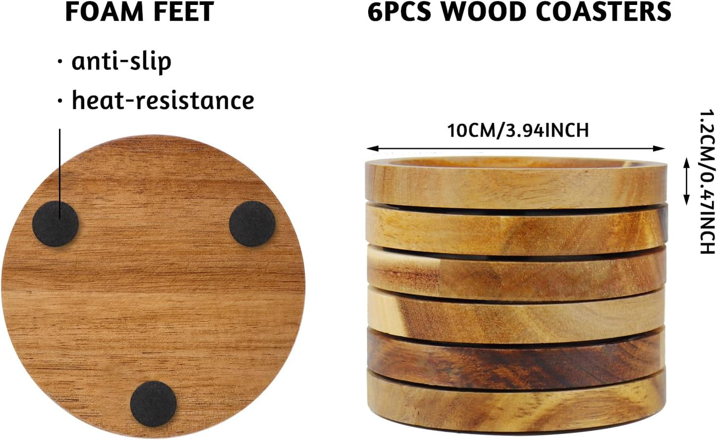 Set 6 posavasos acacia con patas foam antideslizantes
