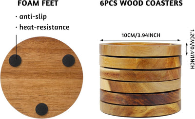 Set 6 posavasos acacia con patas foam antideslizantes