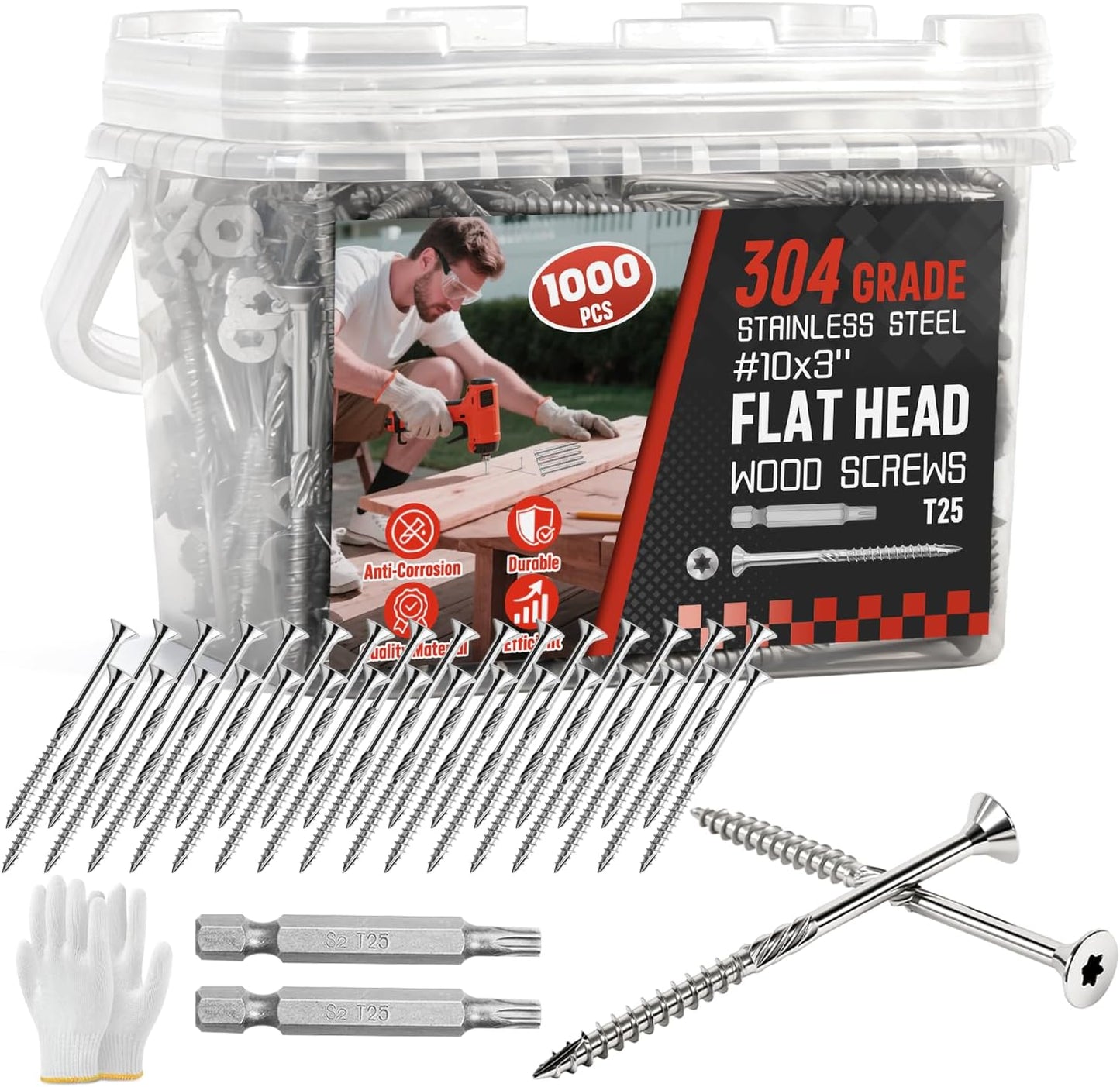 Tornillos acero inox 304 #10x3pulg para madera exterior