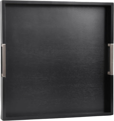 Tray Rectangular Madera con Manillas Negro 22x22x2pulg