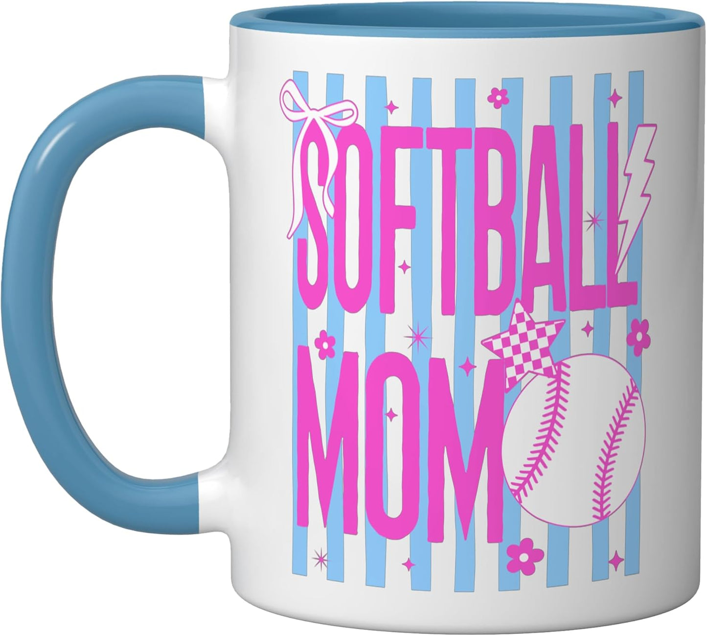 Taza cerámica retro rayas azul/blanco para mamá de béisbol