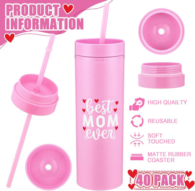 40 Vasos Acrílicos 16oz Con Tapa Pajita Regalo Mamá