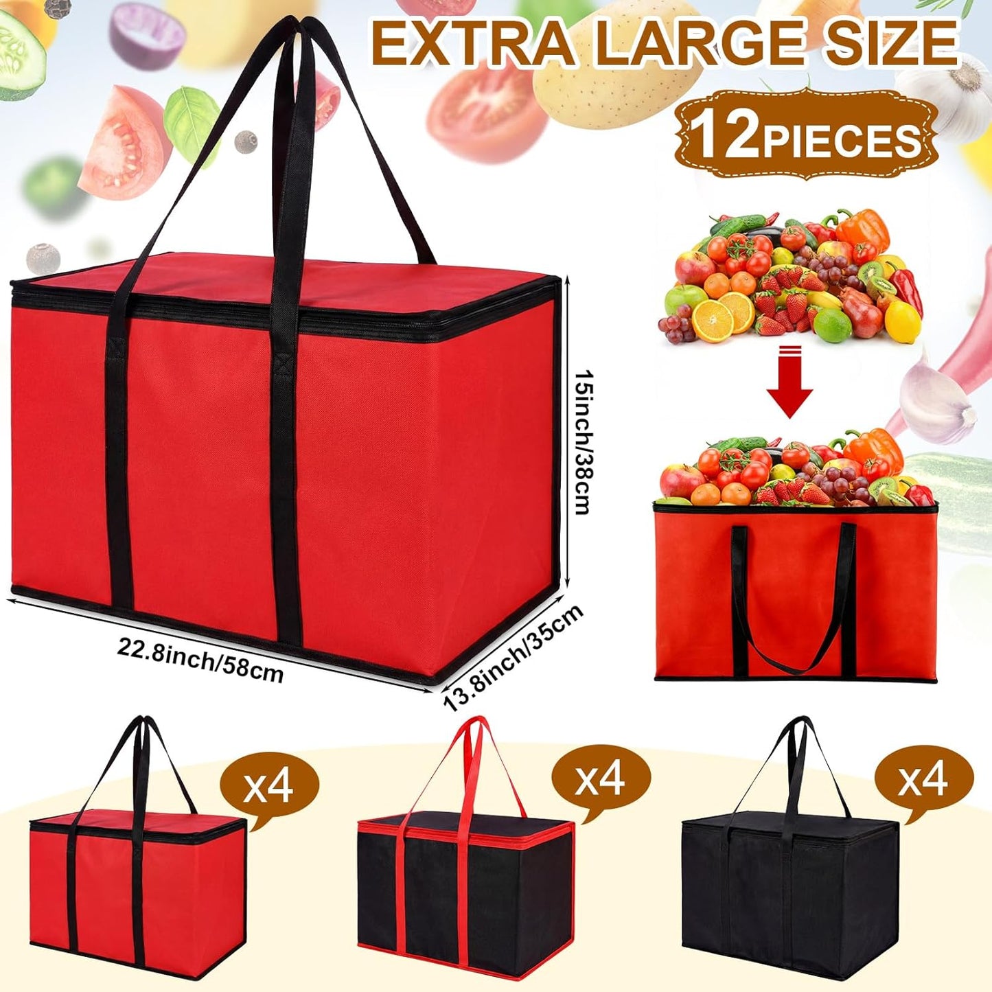 12 Bolsas Aisladas XXXL Reutilizables Con Asas