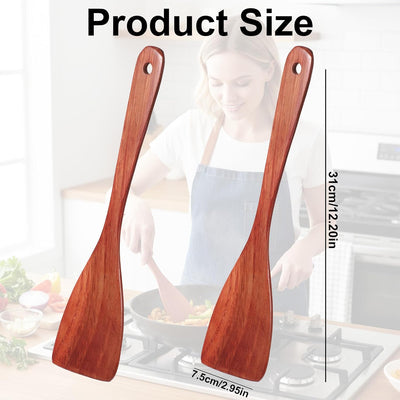 2 espátulas de madera para cocinar con mango largo de 12.2 pulgadas