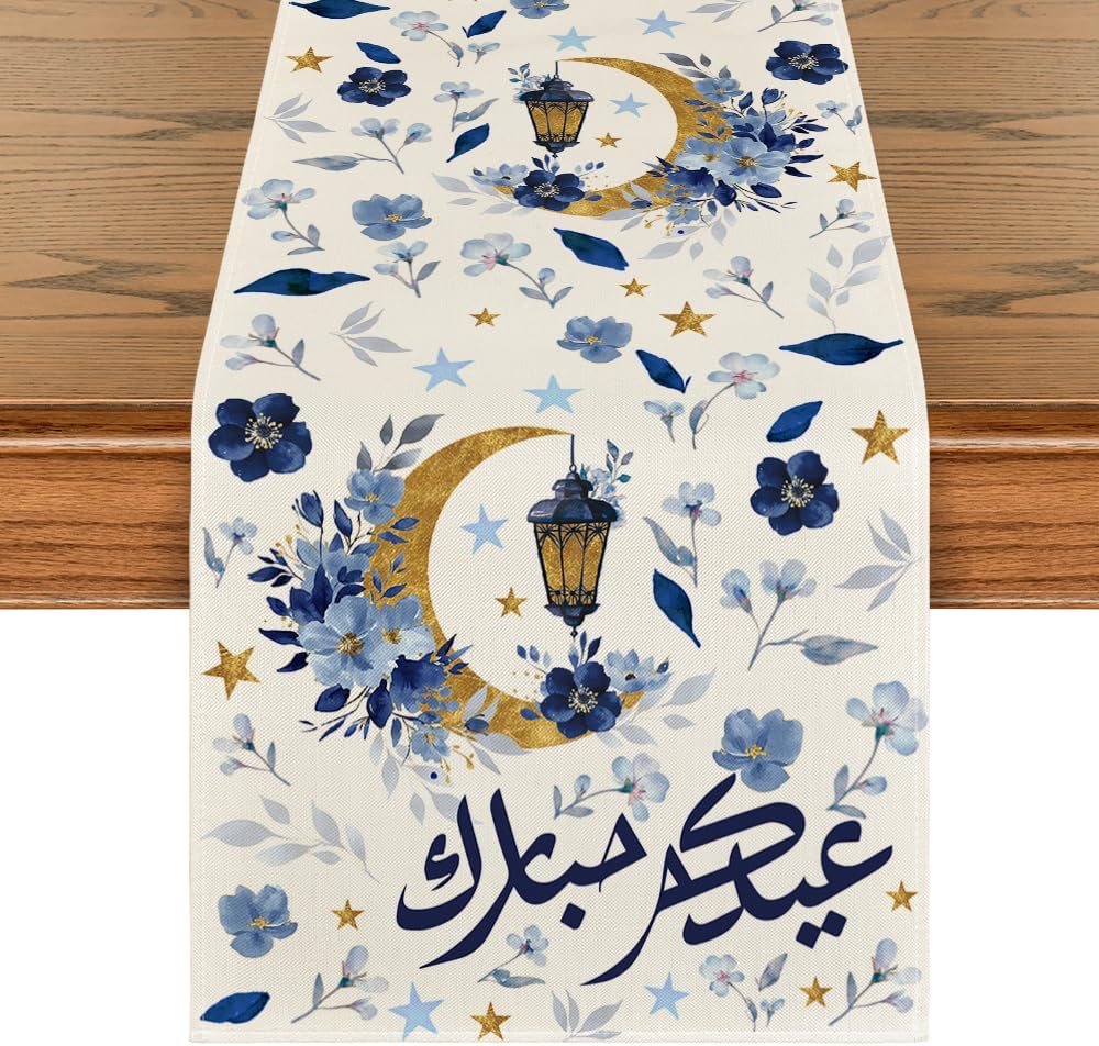 Camino de mesa floral Artoid Mode azul de hojas de luna para decoración de comedor y cocina