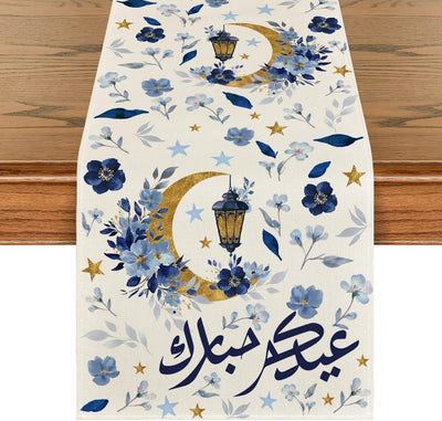 Camino de mesa floral Artoid Mode azul de hojas de luna para decoración de comedor y cocina