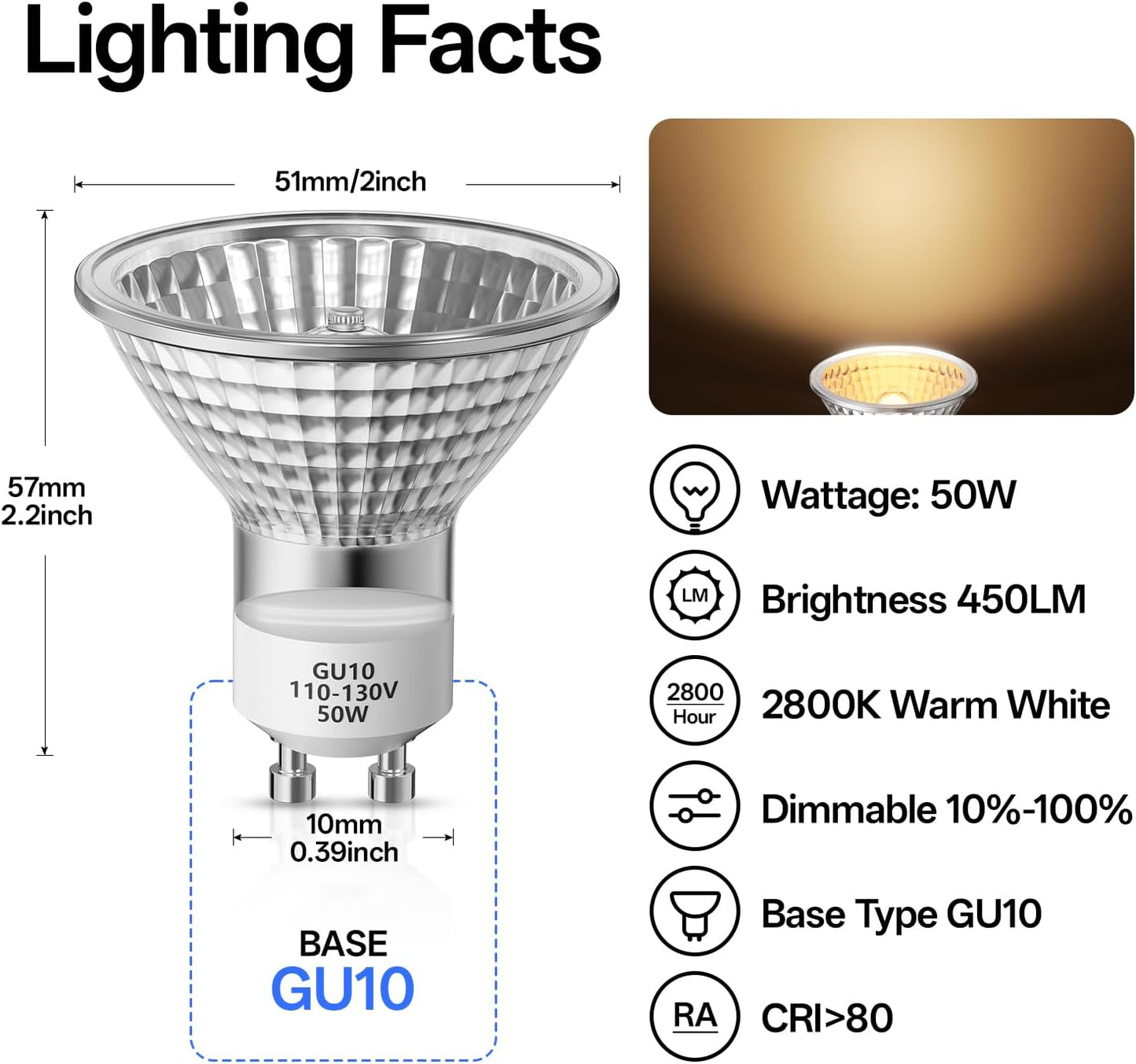 6 Pzas Bombilla Halógena GU10 120V 50W 2900K