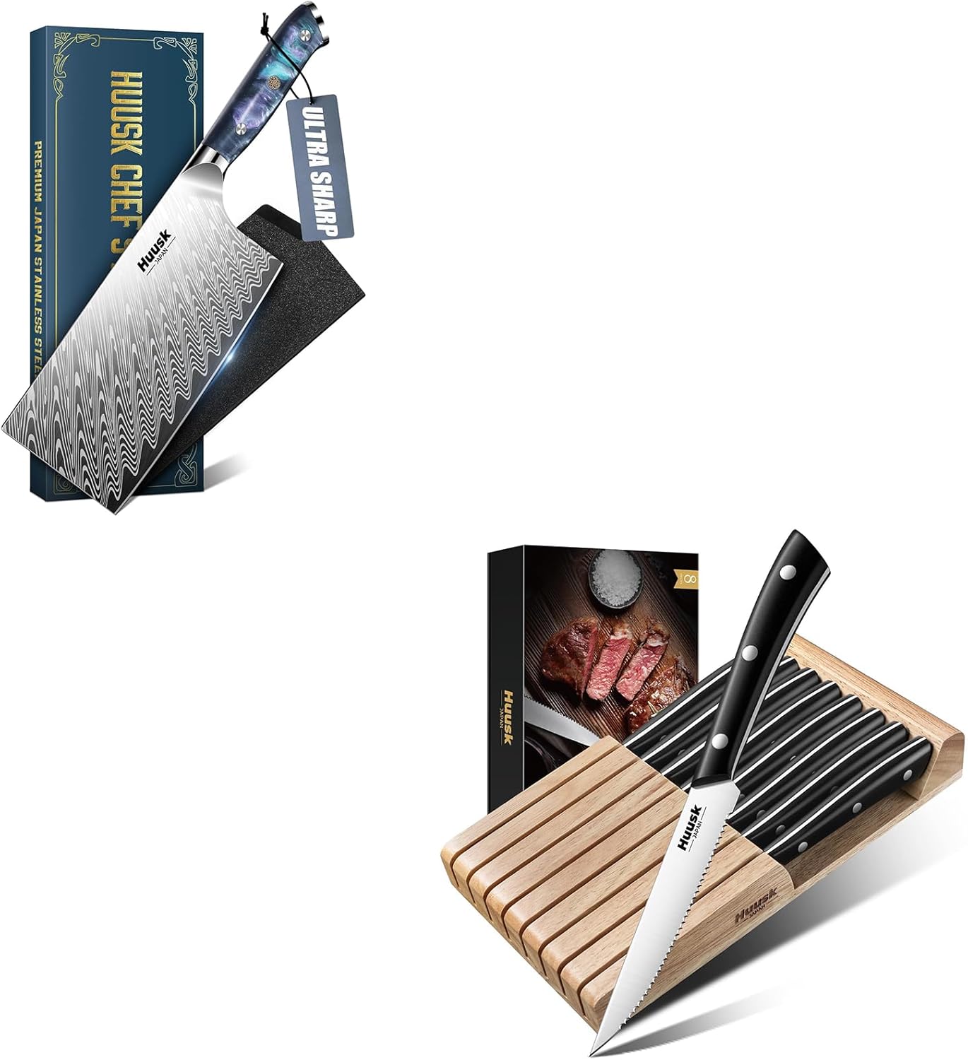 Set de 8 cuchillos para carne con bloque de acero inoxidable