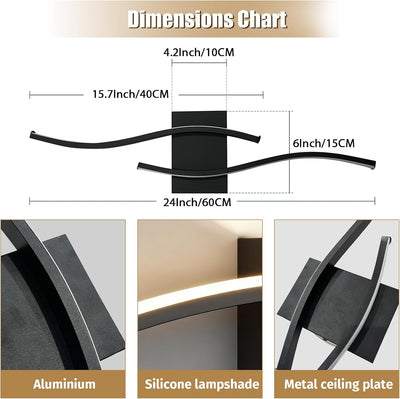 Aplique LED moderno 24pulg luz negra para dormitorio y sala