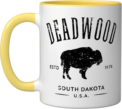 Taza Cerámica Diseño Bisonte Desgastado Sudakota Amarillo/Blanco