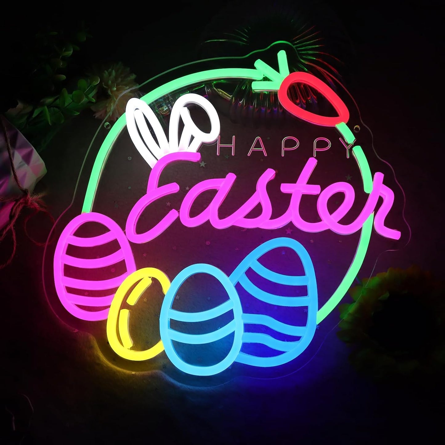 Letrero neón Happy East LED decoración Pascua hogar niños