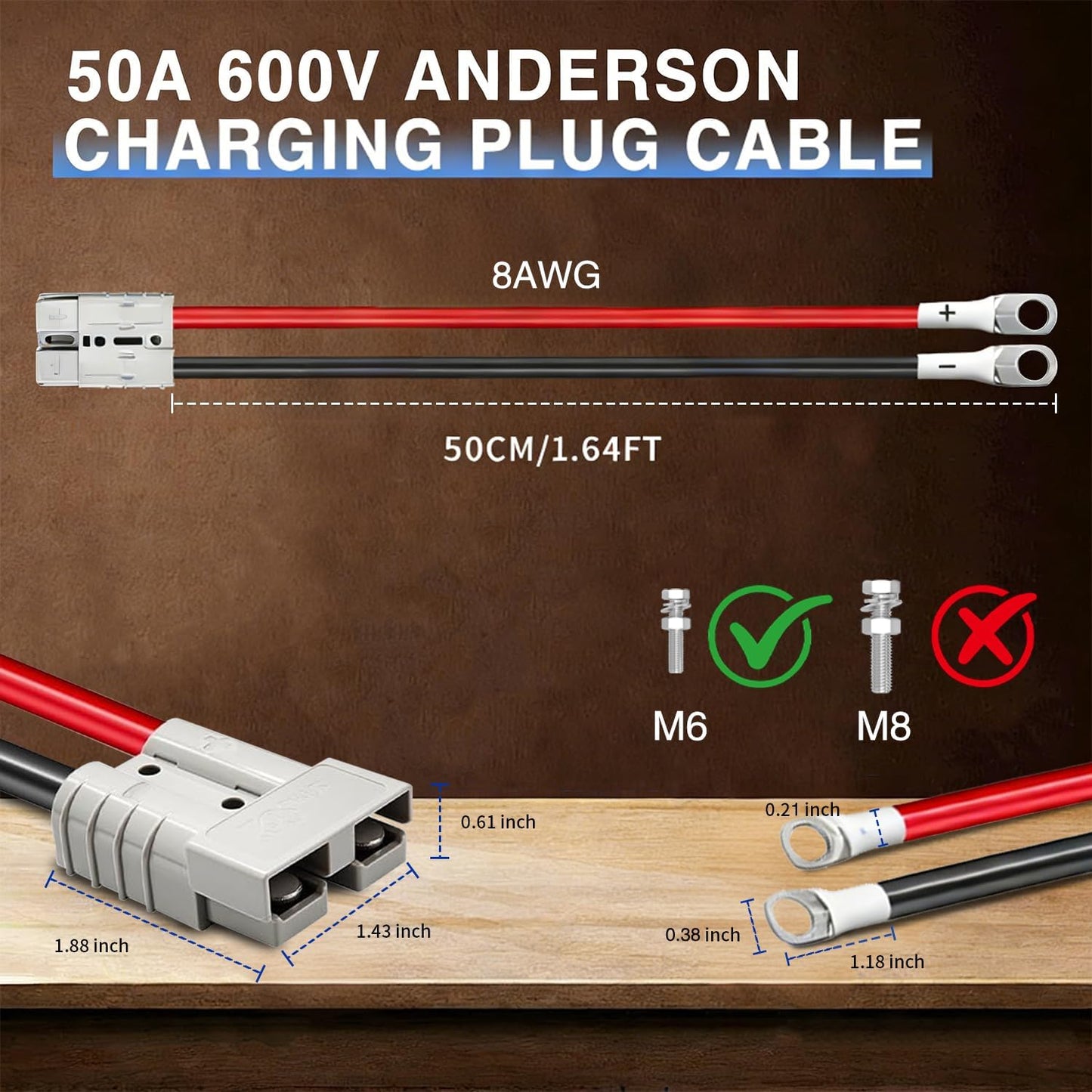 Conector batería 50A 6 cables puente comp SB50 8AWG 600V