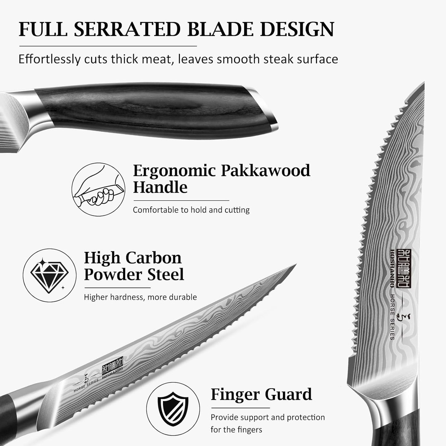 Set 7 Cuchillos Carne Acero Alto Carbono Bloque Mango Pakka