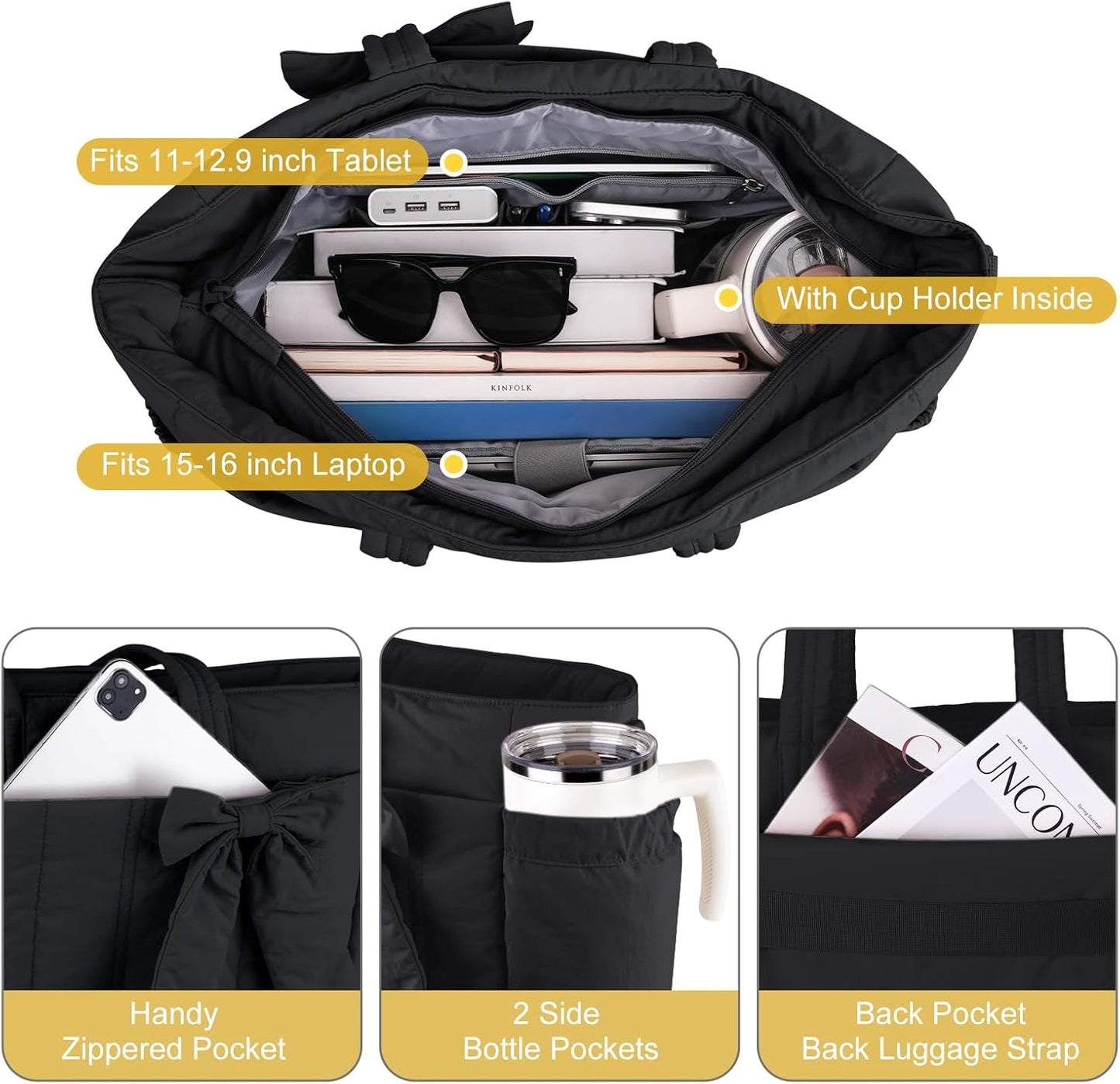 Bolsa hombro mujer 15.6pulg gran capacidad negro