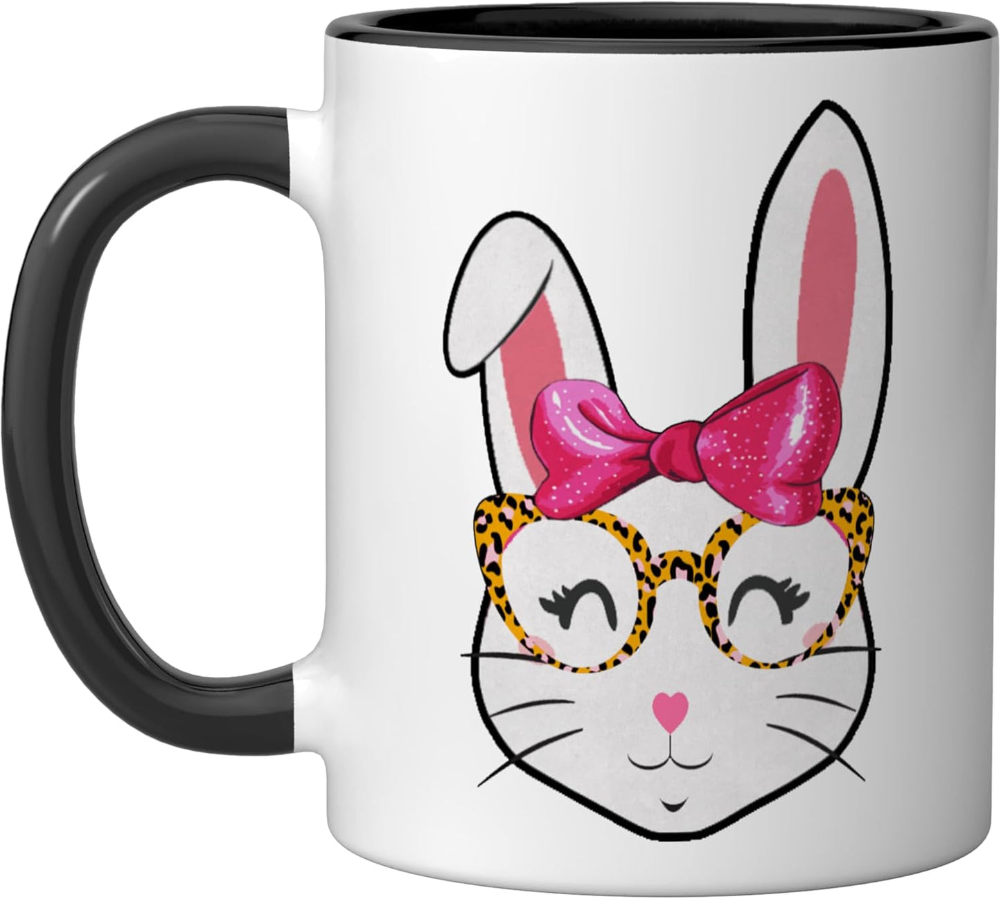 Taza de cerámica Bunny Face con gafas de leopardo para mujer niña