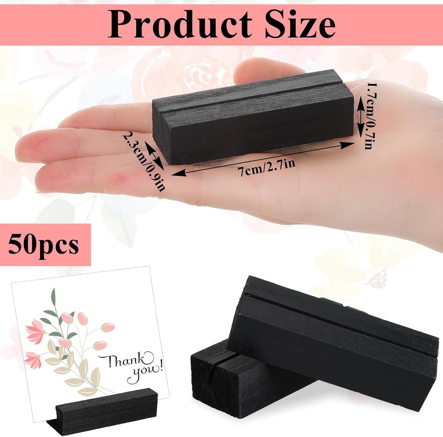 50 pcs soporte para tarjetas de madera negra 3x1 pulg