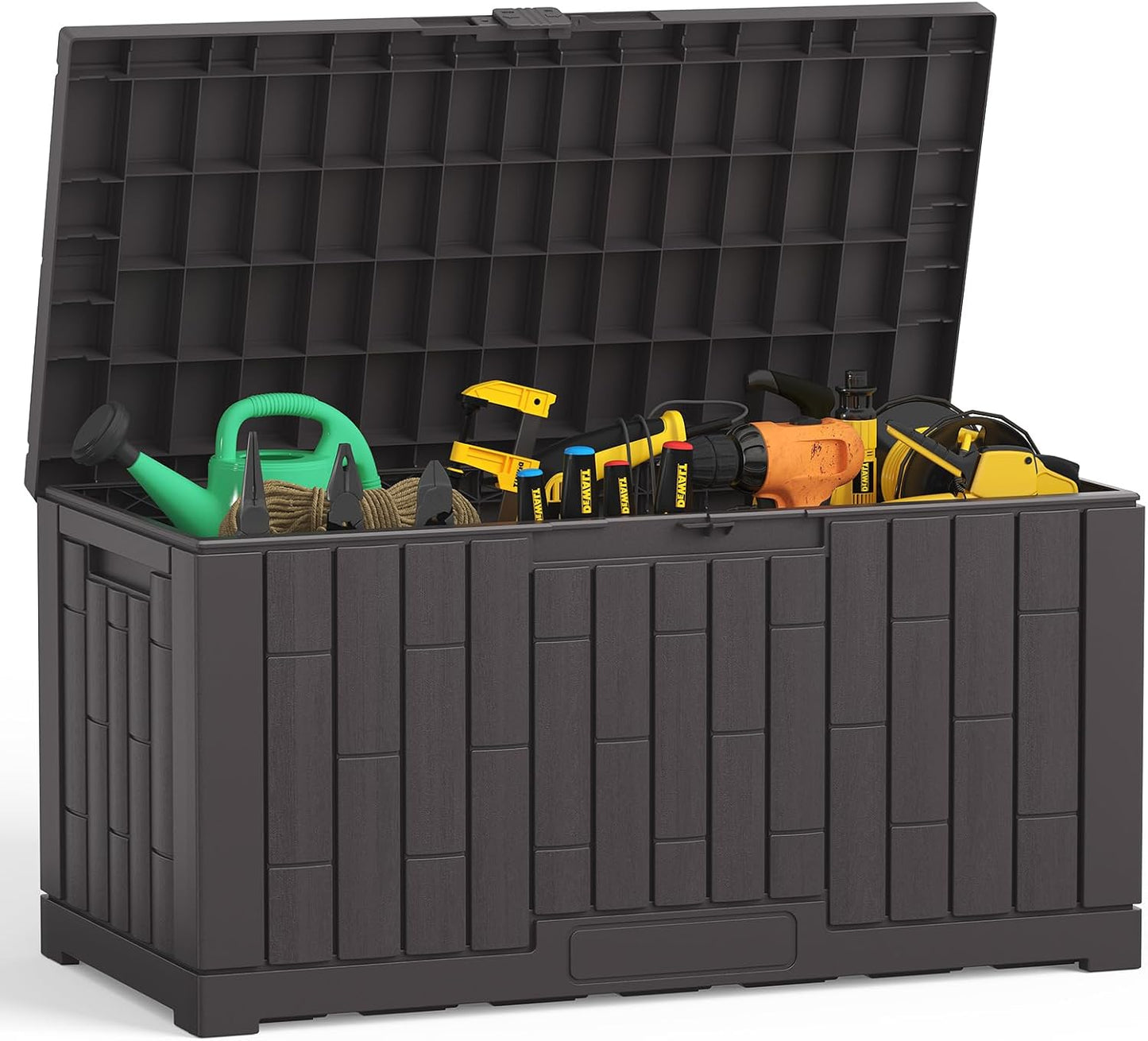 Caja terraza 60gal impermeable tapa cerradura banco marrón