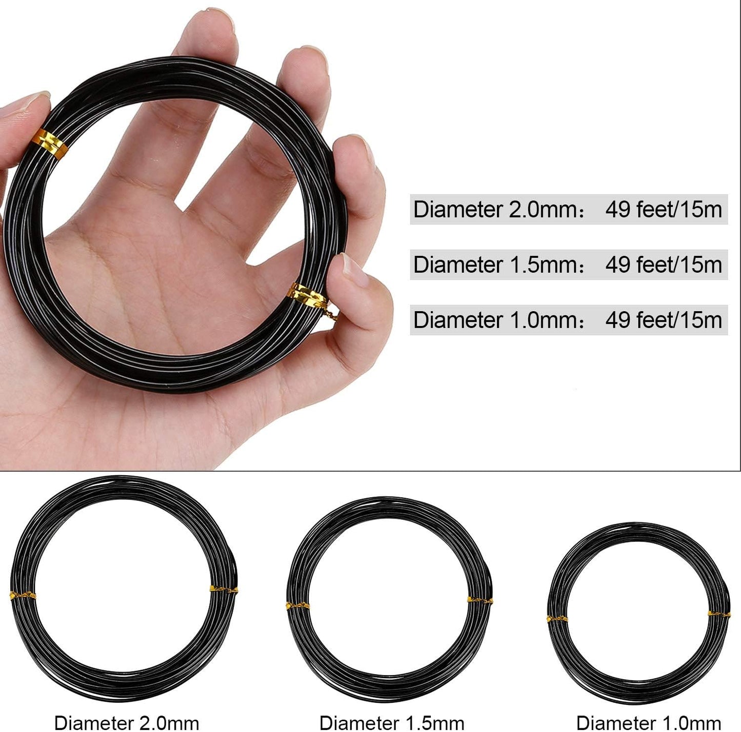 9 Rollos Alambre Bonsái Aluminio Anodizado 147ft Negro