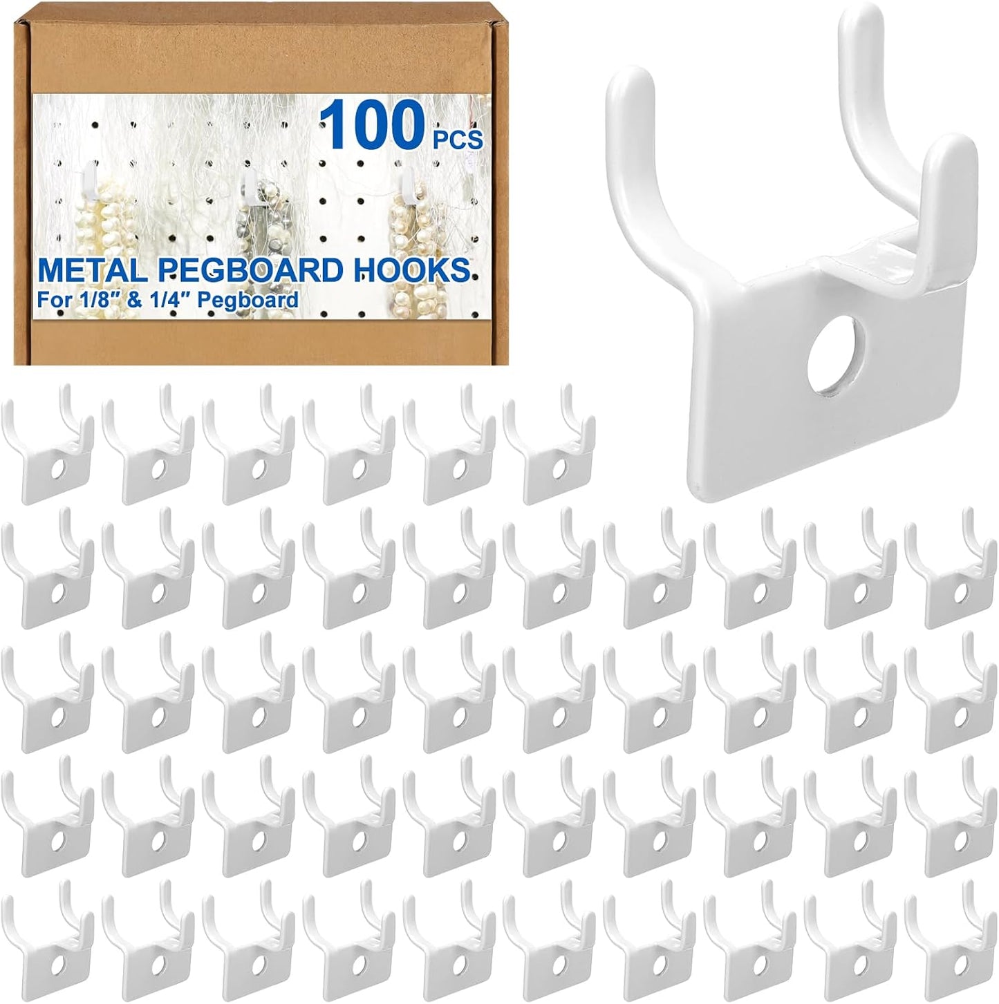 Ganchos metal para tablero clavijas 100uds blanco