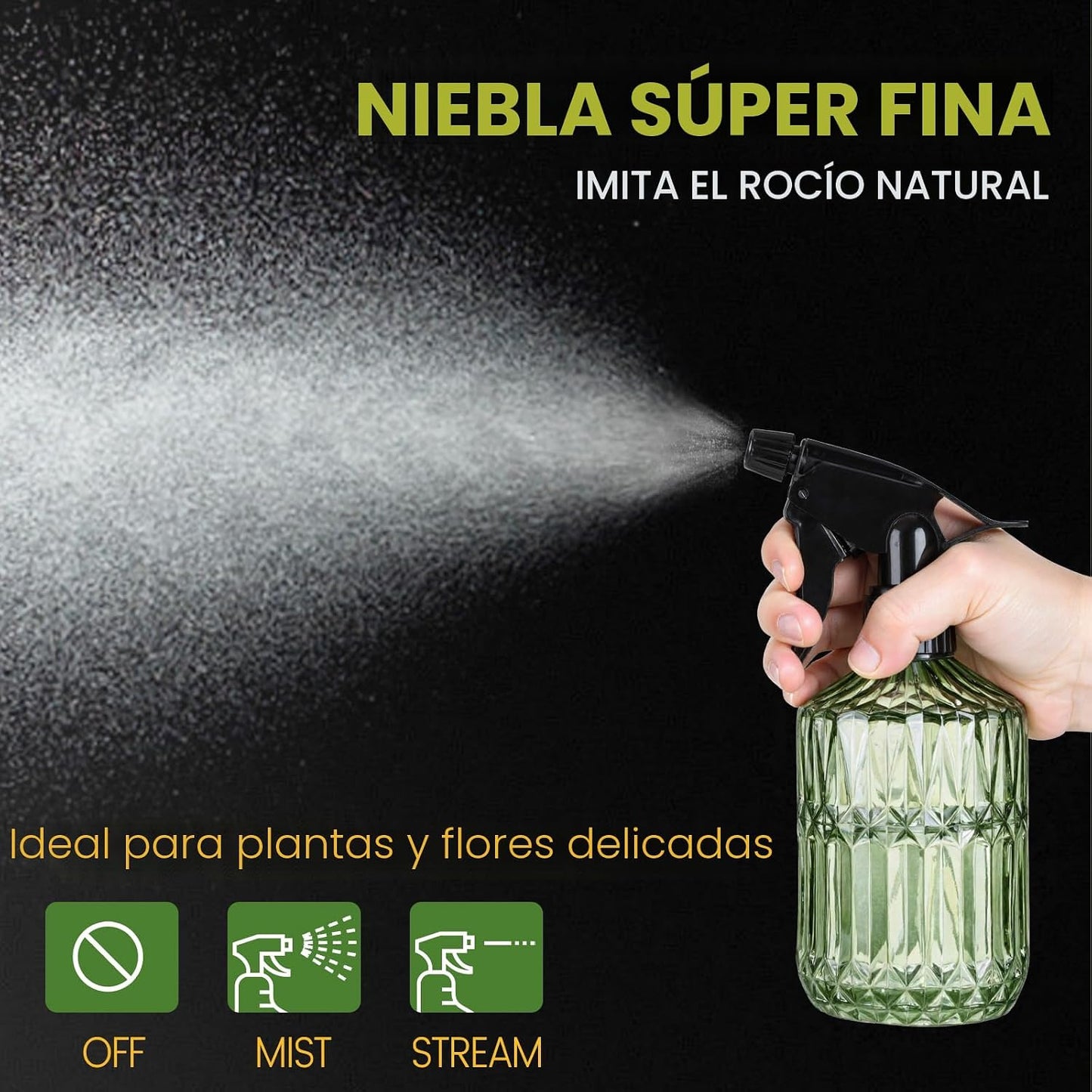 Botella spray vidrio para plantas 13.5oz recargable