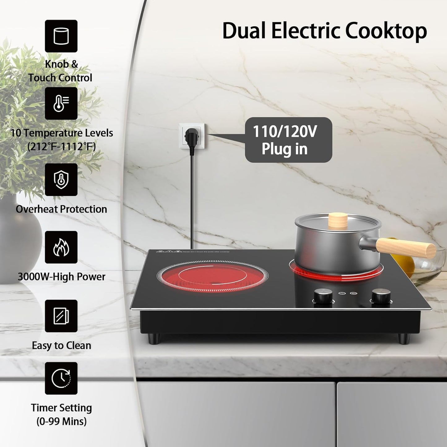 Estufa eléctrica doble 110V 9 niveles con temporizador