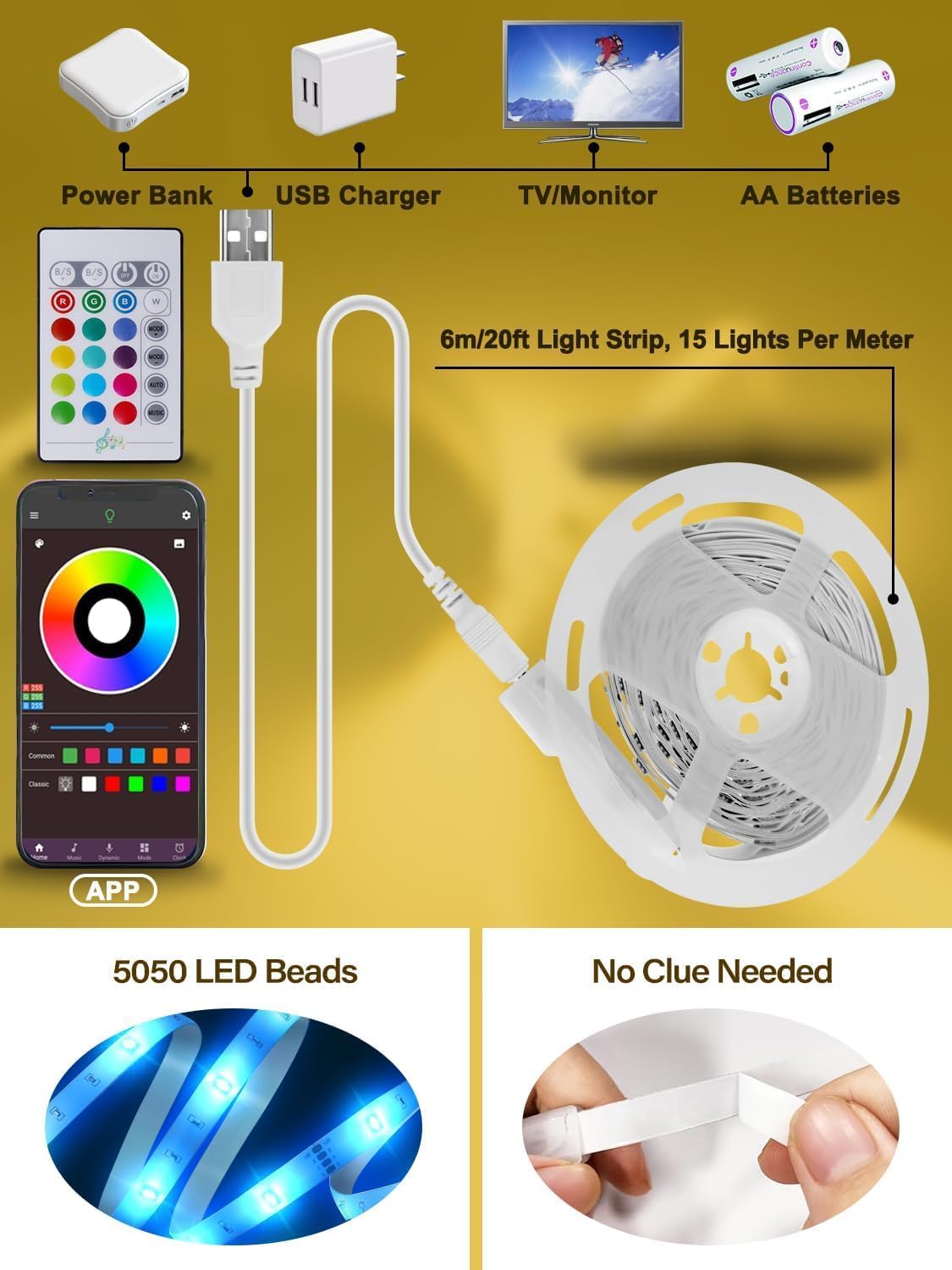 Luz LED para TV 32-80 pulg RGB con control app