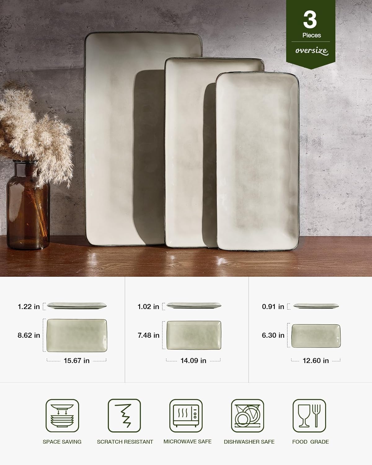 Bandeja servir rectangular 15.67pulg cerámica esmalte reactivo