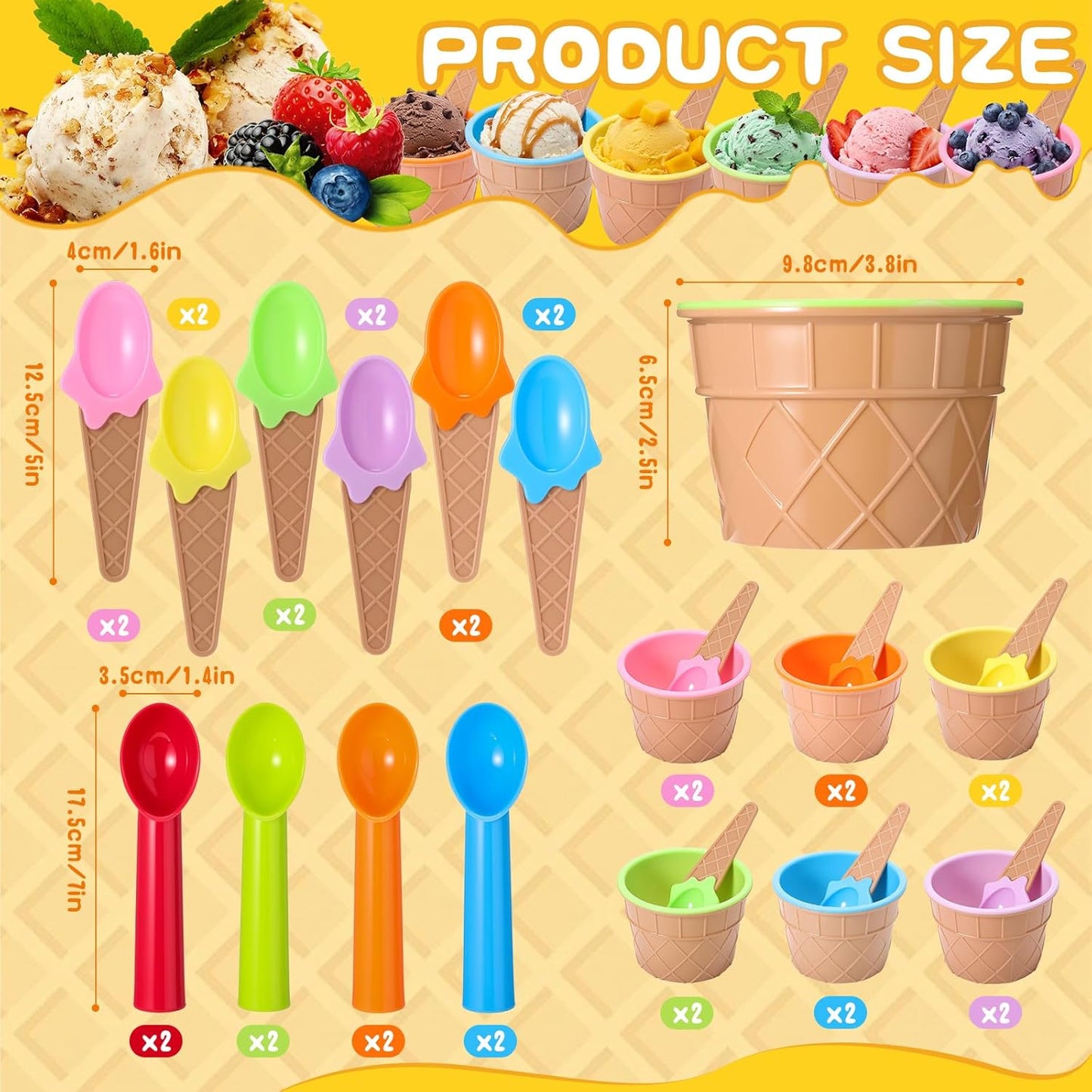 Juego de cuencos de plástico para helado con cucharas y palas de yogur reutilizables