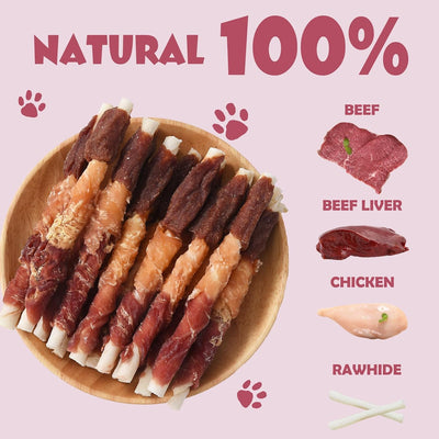 Bocadillos cuero crudo pollo y pato hígado perros pequeños