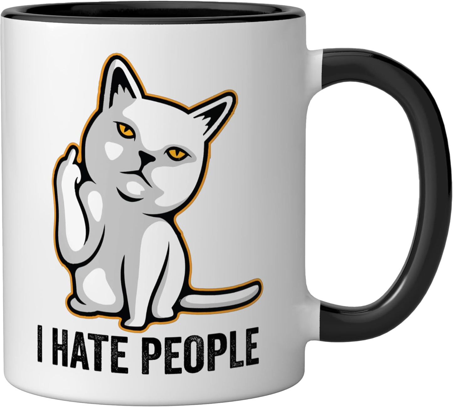 Taza Cerámica Gato Dando el Dedo Negro/Blanco