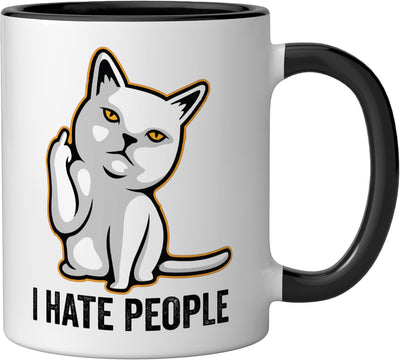 Taza Cerámica Gato Dando el Dedo Negro/Blanco
