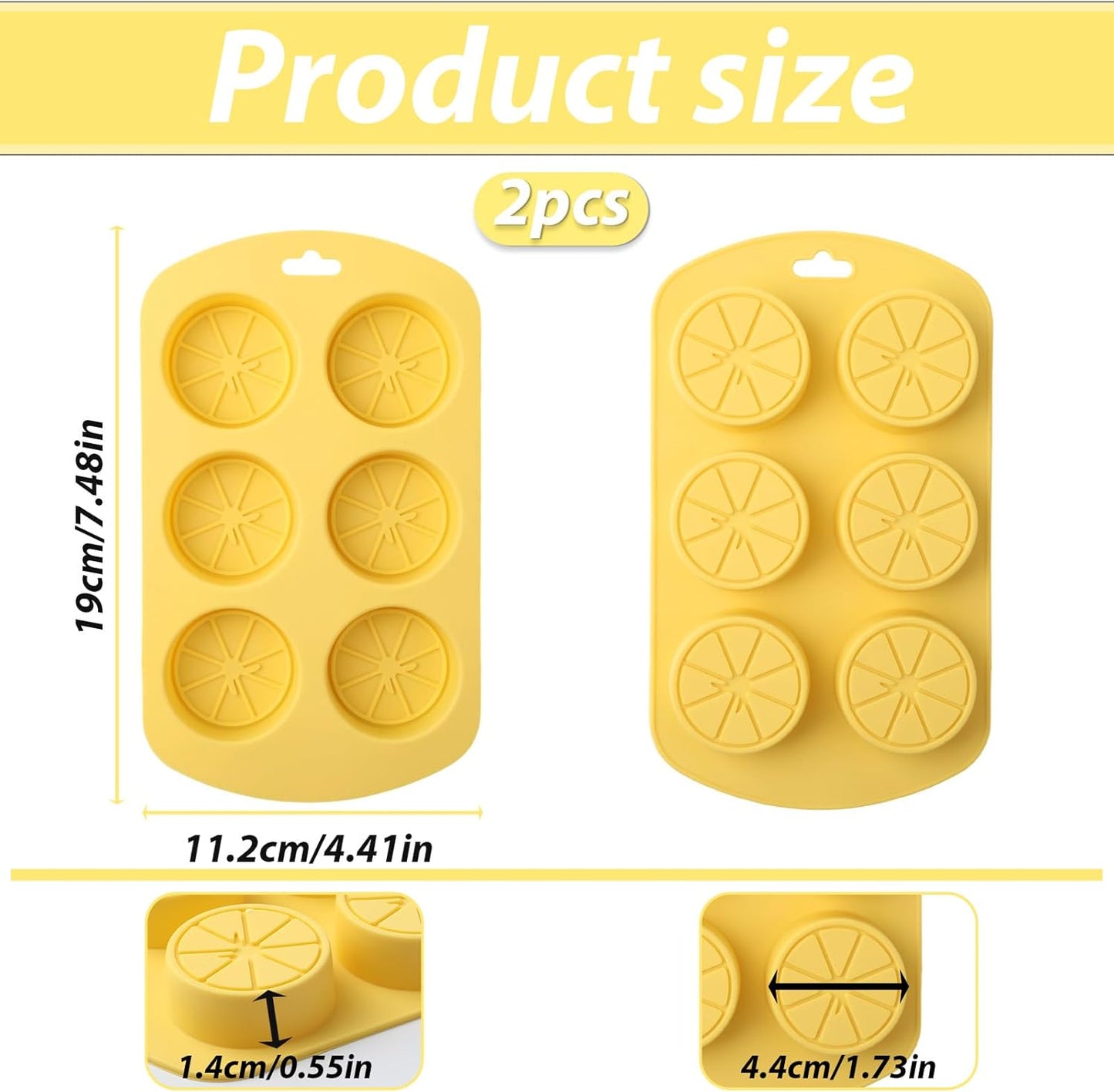 2 Pack Molde Silicón Frutas Forma Limón 6 Cavidades para Chocolates