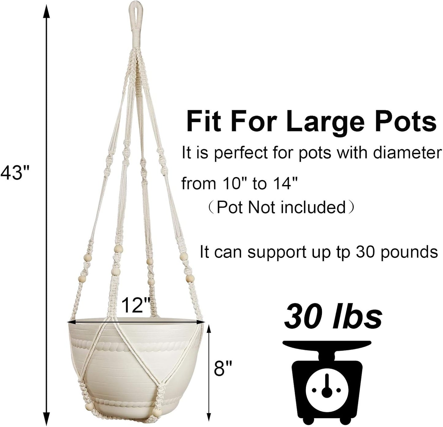 Perchas macramé 43pulg para macetas 12pulg cuerda algodón