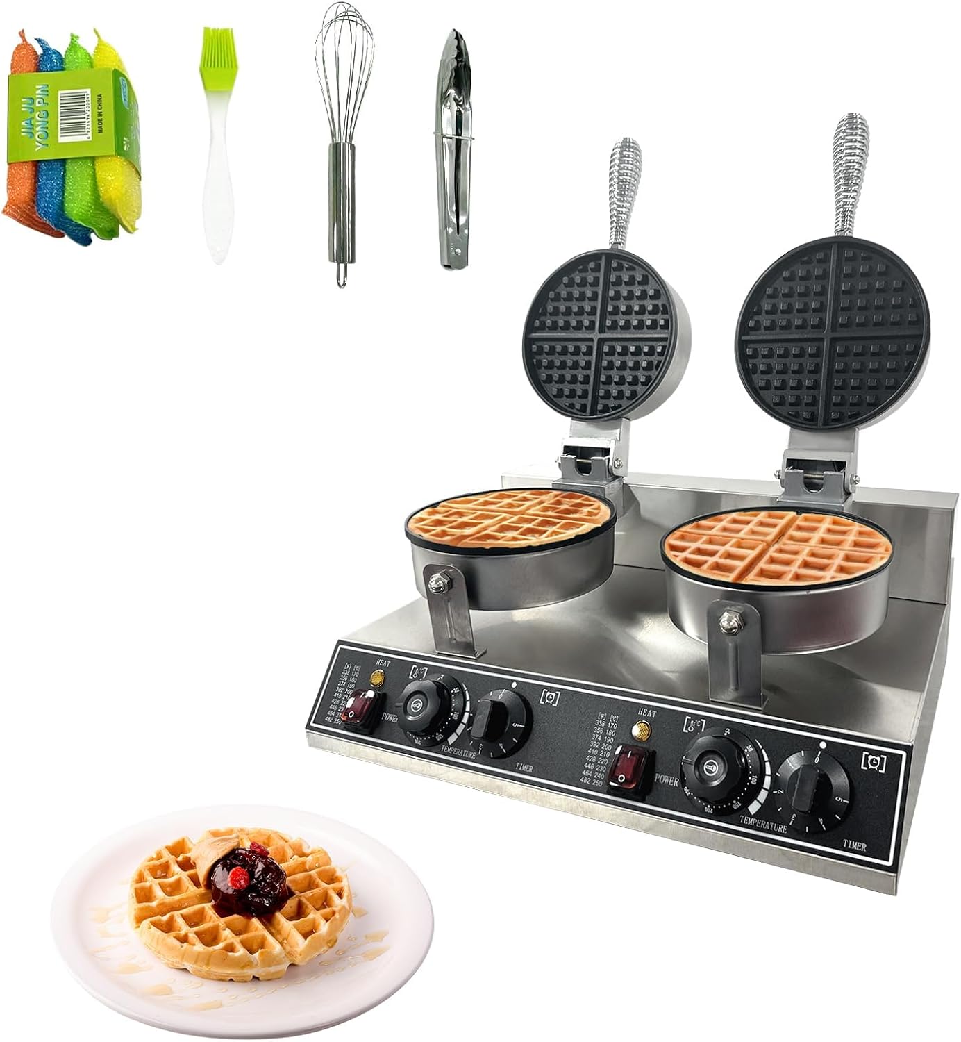 Máquina de gofres redonda 1200W acero inox antiadherente