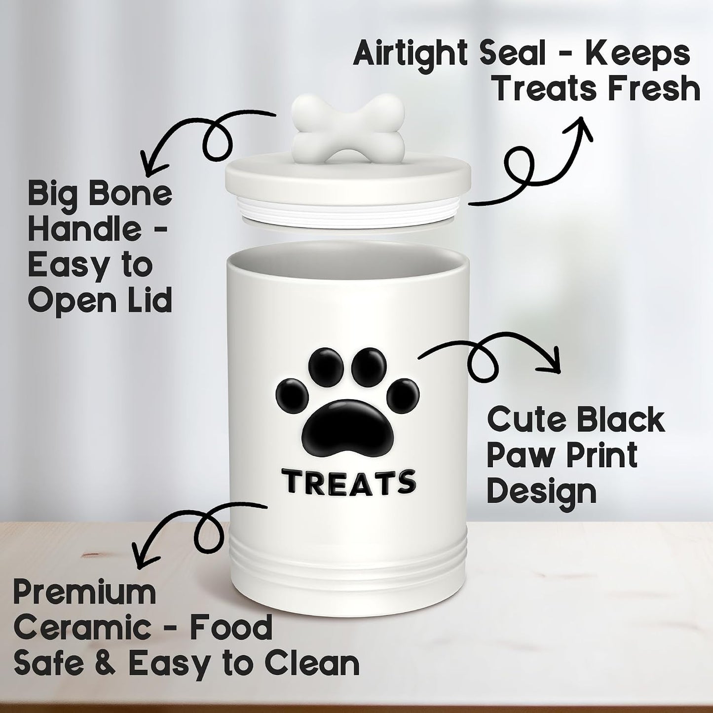 Recipiente hermético para golosinas perros 9.1x5.3pulg cerámica