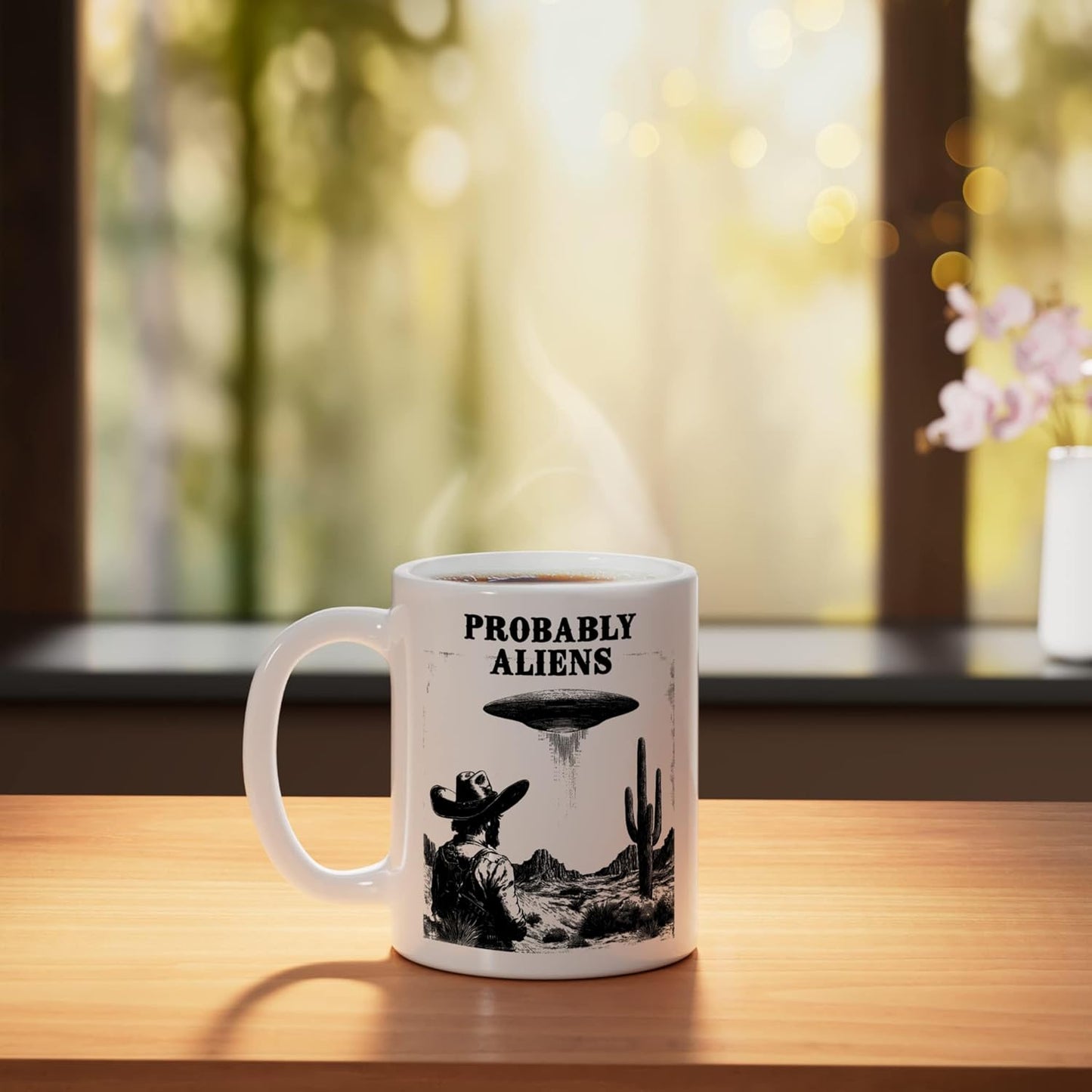 Taza Cerámica Diseño UFO Desierto Blanco