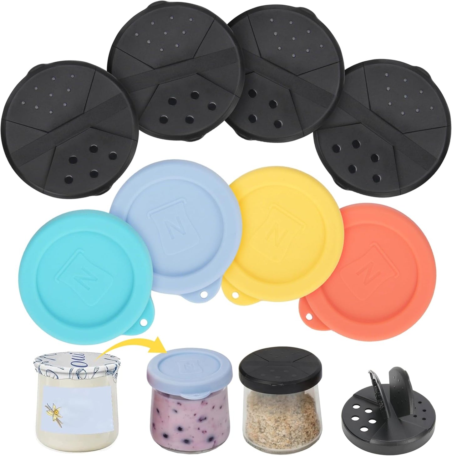 Tapas especias y silicona para tarros Oui reutilizables ajustables