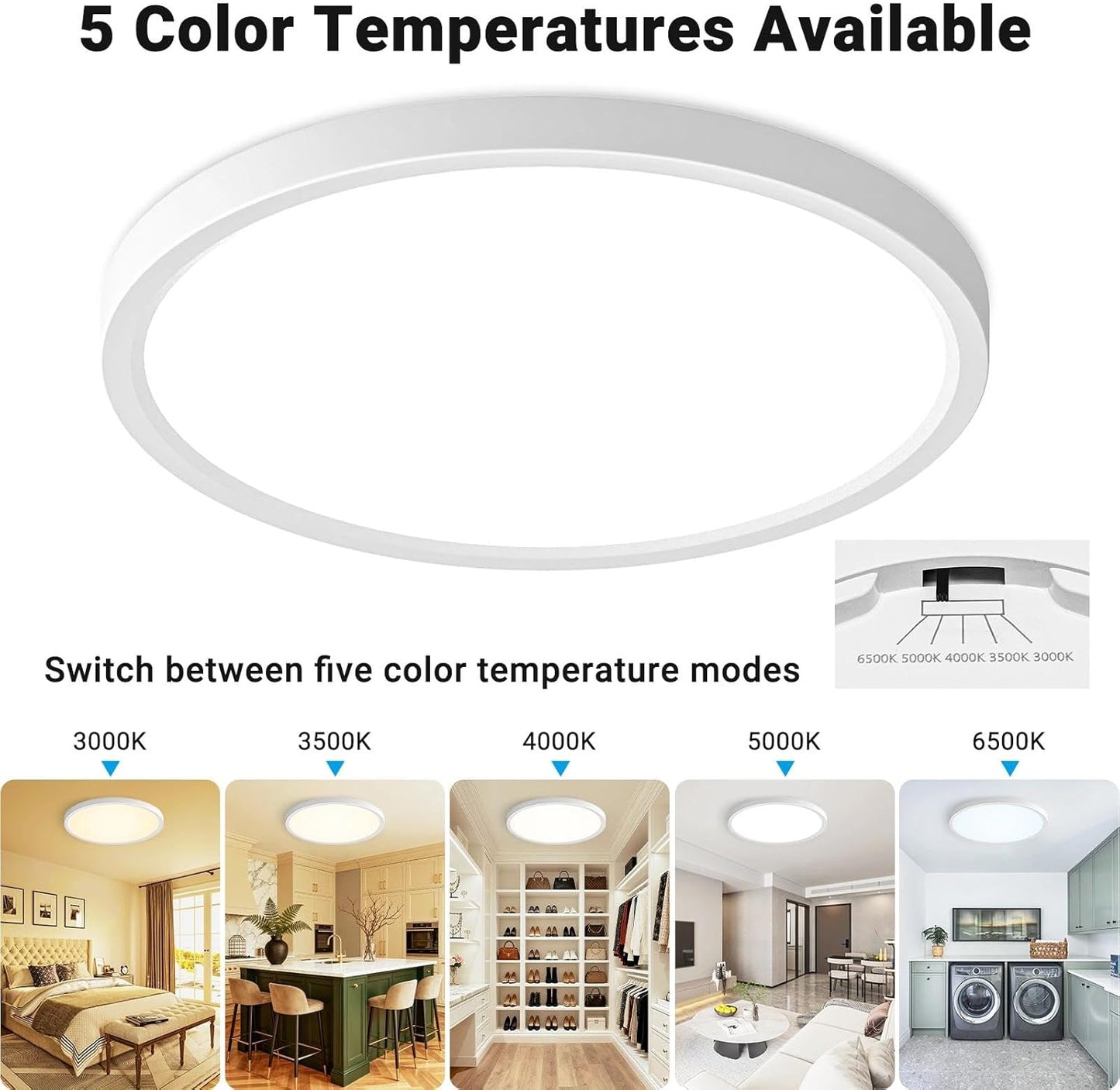 Lámpara LED empotrada 12pulg 24W 5 temperaturas color