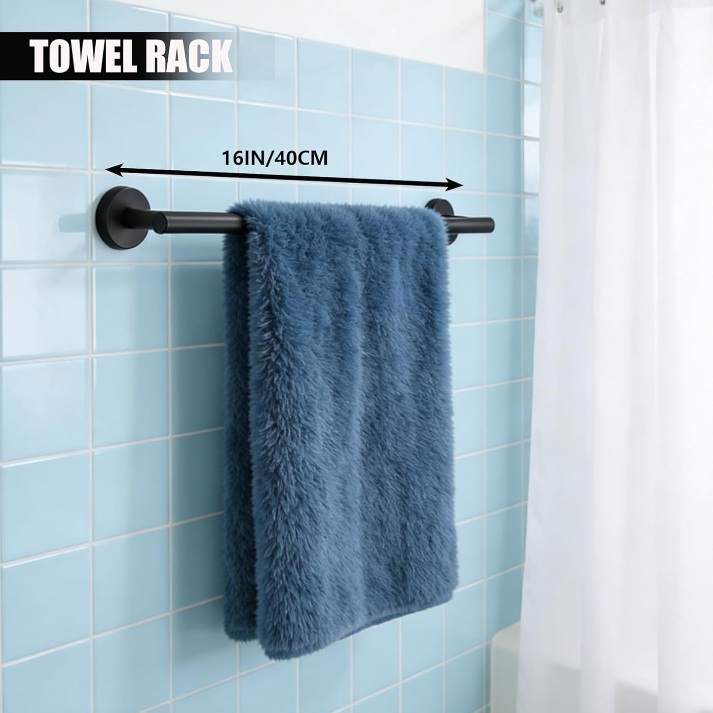 Set 9 accesorios baño negro mate acero inox 16pulg