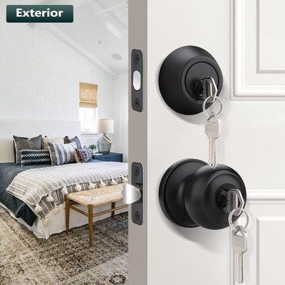 3 Pzas Pomos Puerta Exterior Negro Con Llave Cilindro Solo