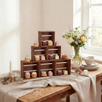 6 Cajas Madera Rústica Soporte Cupcakes Apilables Bufé Boda