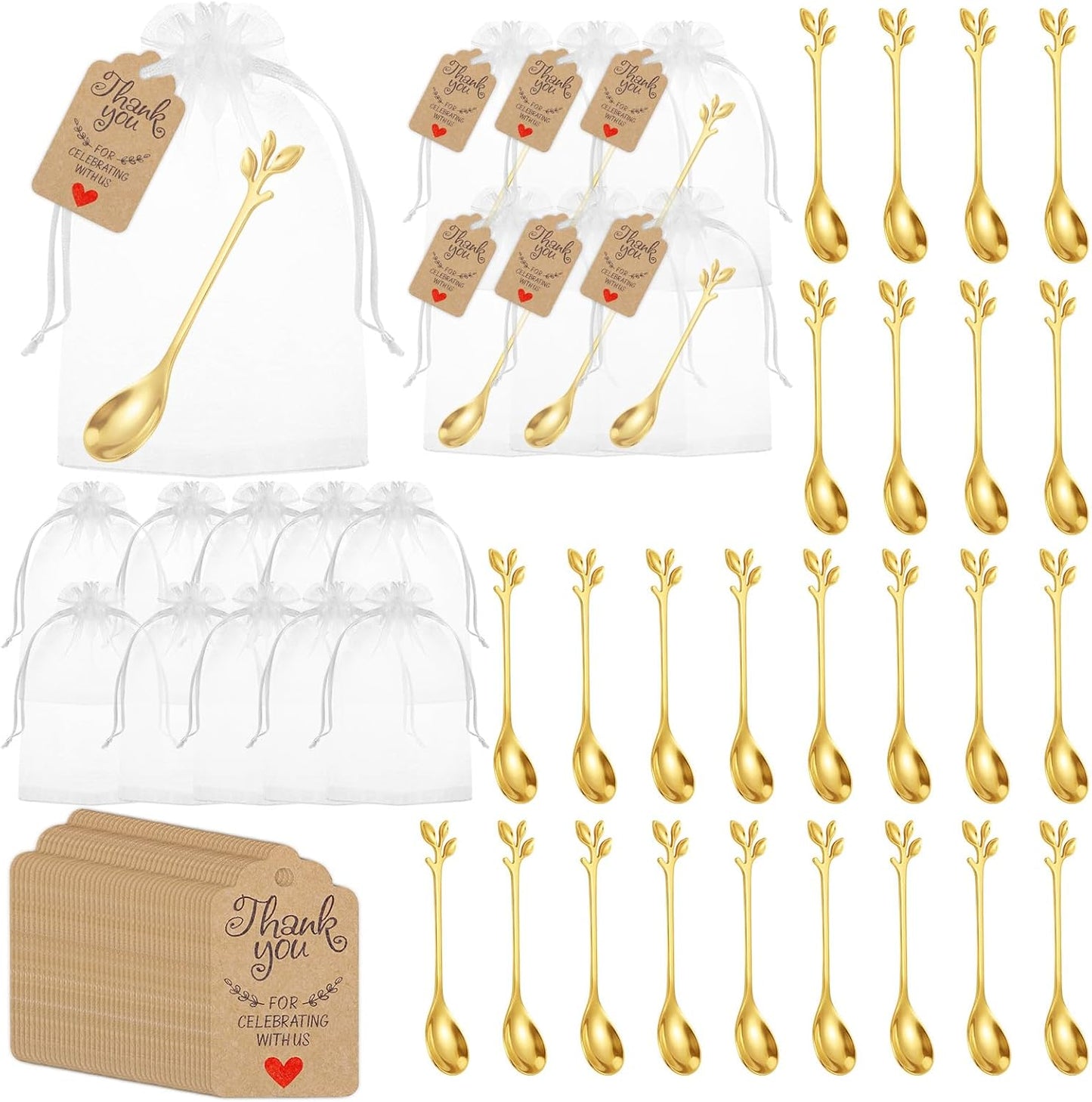 Cucharas de té de acero inoxidable para regalos de boda y fiestas con tarjetas de agradecimiento