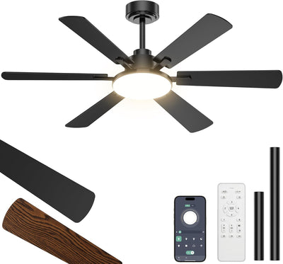 Ventilador techo 52pulg 6 cuchillas LED regulable control remoto